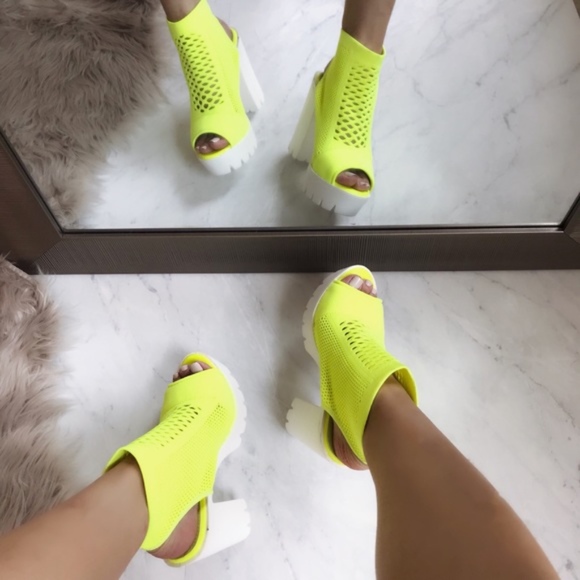 Shoes - Neon Lime Green Peep Toe Bootie Heel